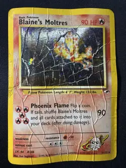 Blaine's Moltres 1/132 HOLO Rare Gym Heroes Pokemon Card PSA 1 Worthy 🌀 SWIRL - Image 1