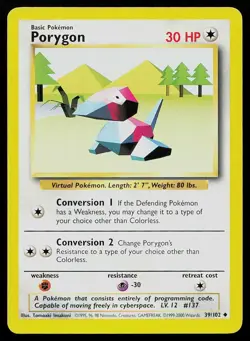 Pokemon Card Base Set Porygon 39/102 Uncommon 1999-2000 4th Print UK Exclusive - Image 1