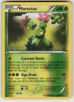 Maractus 12/114 Rare Black & White Pokemon Reverse Holo Damaged - Image 1
