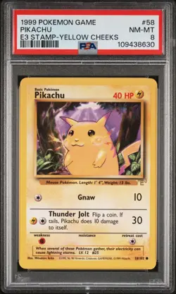 Pokemon Base Set Pikachu E3 Stamp Yellow Cheeks 58/102 PSA 8 Mint, Poss Upgrade - Image 1