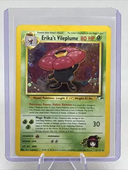 Pokemon Gym Heroes 5/132 Erika's Vileplume 2000 Holo Rare Grass HP POOR READ - Image 1