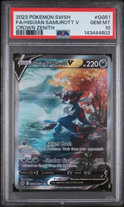 2023 POKEMON SWORD AND SHIELD CROWN ZENITH #GG51 FA/HISUIAN SAMUROTT V PSA 10 - Image 1