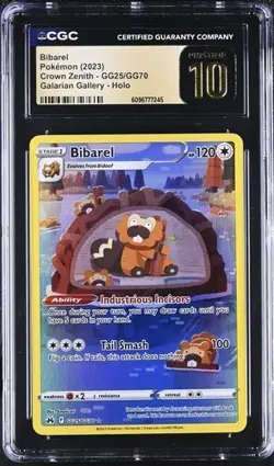 CGC 10 PRISTINE Bibarel GG25/GG70 Holo Pokemon 2023 Crown Zenith Galarian - Image 1