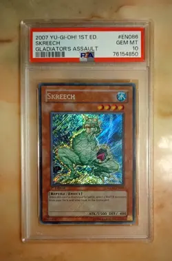 Yu-Gi-Oh 2007 Skreech PSA 10 GEM MINT GLAS-EN086 1st Edition Secret Rare BLEEDER - Image 1