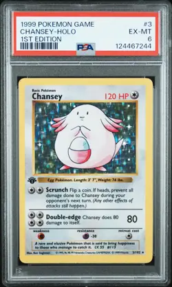 1999 POKEMON BASE SET 1ST EDITION #3 CHANSEY-HOLO PSA 6 - Image 1
