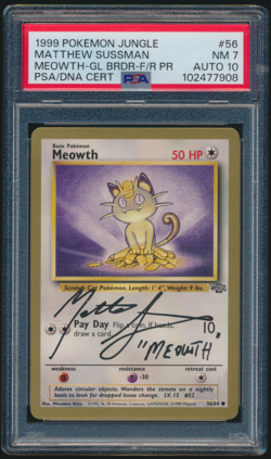 1999 Pokemon Jungle Meowth #56 Matthew Sussman PSA 7 Auto 10 - Image 1