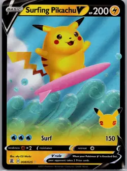 Surfing Pikachu V 008/025 - Celebrations Black Star Promo - Pokemon Card - NM - Image 1