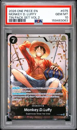 2026 One Piece Monkey D. Luffy (Tin Pack Set Vol. 2) P-075 Promo Foil PSA 10 - Image 1