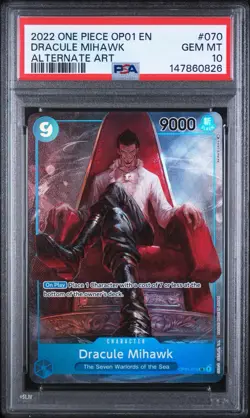 One Piece 2022 Romance Dawn OP01-070 Dracule Mihawk Pre-Errata PSA 10 Gem Mint - Image 1