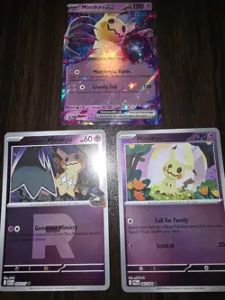 3 Mimikyu Pokemon Cards NM Including EX 069/159, Rocket Stamped 097/217 - Image 1