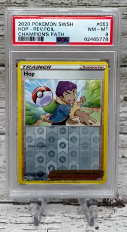 2020 POKEMON SWSH HOP TRAINER REVERSE FOIL HOLO CHAMPIONS PATH #053 - PSA 8 - Image 1