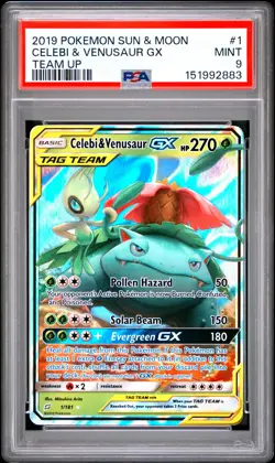 2019 POKEMON SUN & MOON TEAM UP #1 CELEBI & VENUSAUR GX PSA 9 - Image 1