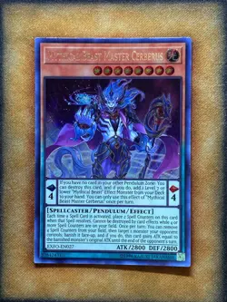 Yugioh Mythical Beast Master Cerberus EXFO-EN027 Secret Rare NM - Image 1