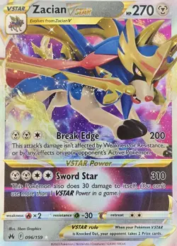 Pokemon TCG Zacian Vstar 096/159 Crown Zenith Ultra Rare NM - Image 1
