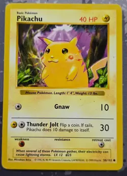 Pikachu (Red Cheeks) 58/102 Common Base Set Shadowless Pokemon MP - Image 1