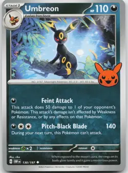 Umbreon 130/197 Uncommon Trick or Trade BOOster 2024 Pokemon Near Mint - Image 1