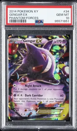 2014 POKEMON XY PHANTOM FORCES #34 GENGAR EX PSA 10 - Image 1