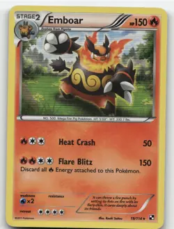 EMBOAR 19/114 RARE HOLO BLACK & WHITE POKEMON LIGHTLY PLAYED - Image 1