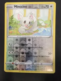 2020 Pokemon Card Minccino Card #145/202 Reverse Holo. Lp - Image 1