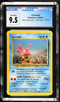 Corsola 37/75 CGC GEM MINT 9.5 (New 10) Neo Discovery Graded Pokemon Card Slab - Image 1