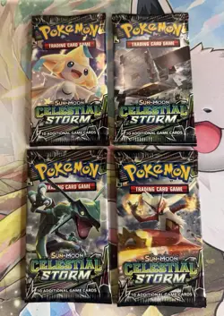 Pokemon TCG Sun & Moon Celestial Storm Sealed Booster Pack Art Set (4 Packs) - Image 1