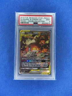 2019 POKEMON SM BLACK STAR PROMO #SM201 RESHIRAM & CHARIZARD GX FULL ART PSA 9 - Image 1