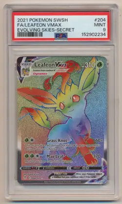 PSA 9 Pokemon Evolving Skies Secret Full Art Leafeon VMax 204/203 MINT Condition - Image 1