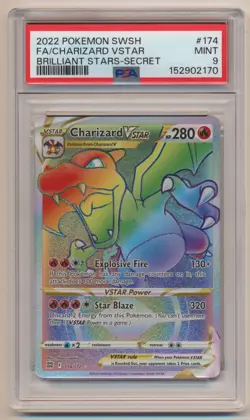 PSA 9 Pokemon Brilliant Stars Full Art Secret Charizard VStar 174/172 MINT! - Image 1