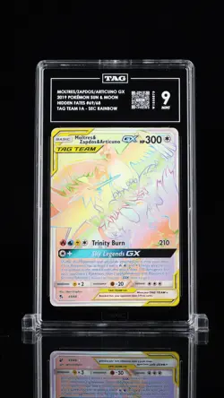 Pokemon 2019 Moltres & Zapdos & Articuno GX NM Rainbow 69/68 Hidden Fates TAG 9 - Image 1