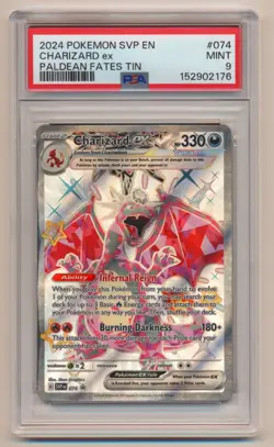 PSA 9 Pokemon Paldean Fates Tin Black Star Promo Charizard EX SVP EN #074 MINT! - Image 1