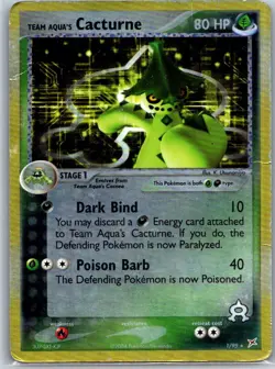 Pokemon TCG Team Aqua's Cacturne Holo Rare Reverse Holo 1/95 HP - Image 1