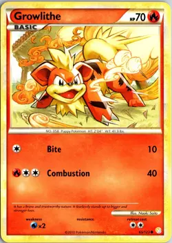 Growlithe 65/123 Common HeartGold & SoulSilver Pokemon Near Mint - Image 1