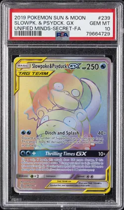 2019 POKEMON SUN & MOON UNIFIED MINDS #239 FULL ART/SLOWPOKE & PSYDUCK GX PSA 10 - Image 1