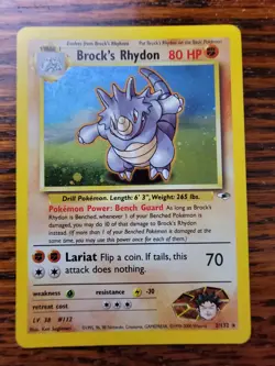 Brock's Rhydon 2/132 Gym Heroes Holo Pokemon Card MP - Image 1