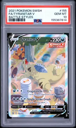 2021 POKEMON SWORD & SHIELD BATTLE STYLES #155 FULL ART/TYRANITAR V PSA 10 - Image 1