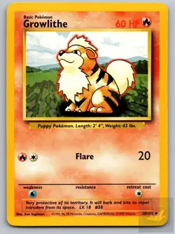Growlithe 28/102 Uncommon Base Set Unlimited Pokemon Near Mint - Image 1