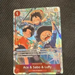 Bandai Ace & Sabo & Luffy OP13-007 SR Alternate Art Holo Carrying Will EN - Image 1