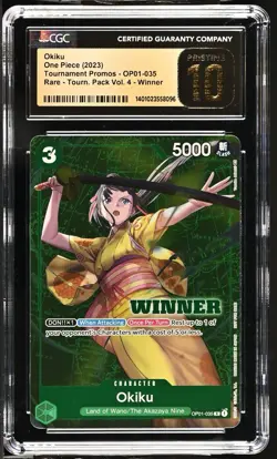 Bandai One Piece Card Game CGC Pristine 10 Okiku OP01-035 Winner Promo Foil - Image 1