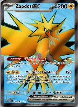 Zapdos ex 192/165 Ultra Rare 151 Pokemon Holo Near Mint - Image 1