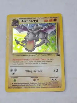Pokemon Aerodactyl Fossil 1/62 Unlimited Holo Rare HP Scratches WOTC - Image 1