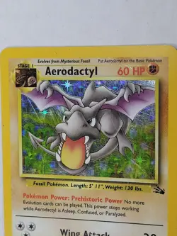 Pokemon Aerodactyl Fossil 1/62 Unlimited Holo Rare HP Scratches WOTC - Image 2