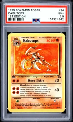 1999 POKEMON FOSSIL 1ST EDITION #24 KABUTOPS PSA 7.5 POP 1 - Image 1