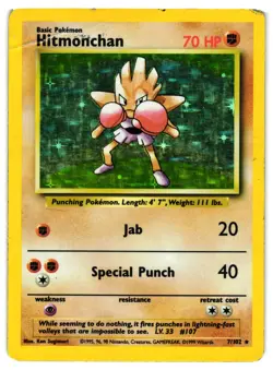 Pokemon TCG Hitmonchan 7/102 Holo Rare Base Set Unlimited HP/DMG - Image 1