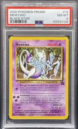 2000 POKEMON PROMO BLACK STAR #12 MEWTWO PSA 8 - Image 1