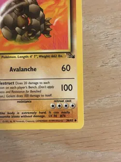 Pokemon Golem 36/62 Fossil Unlimited Pokemon TCG - NM Near Mint - Image 4