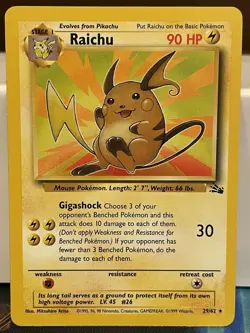 Raichu - Pokemon Fossil 29/62 - Rare - Unlimited Edition - NM - Image 1
