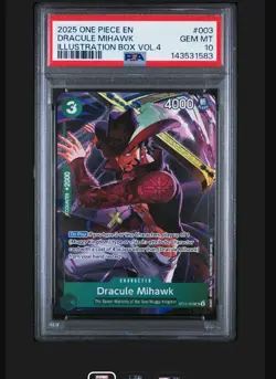2025 ONE PIECE PROMOS ILLUSTRATION BOX VOL.4 #003 DRACULE MIHAWK PSA 10 - Image 1