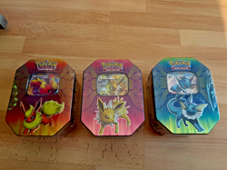 Pokemon Elemental Power 3 x Tin Jolteon Vapareon Flareon GX Full Art Set Sealed - Image 1