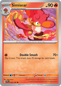Simisear 023/191 C Surging Sparks Reverse Holo NM/M Pokemon - Image 4