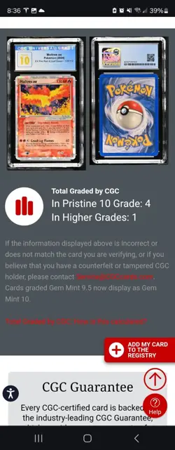 (POP 4) CGC 10 PRISTINE Pokemon Moltres Ex 115/112 ICE Holo Fire Red Leaf Green - Image 4